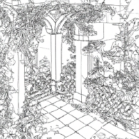 no colors, coloring page for adults in illustration style, Vintage Victorian Garden, no shading ::1 colors ::-0.5 --no colors --ar 8:11